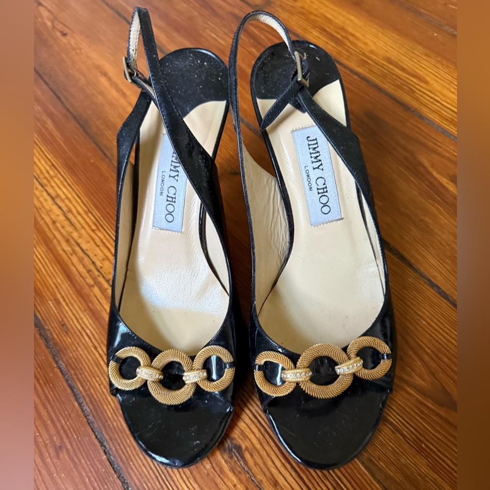 Jimmy Choo Black with Gold Detail Kitten Heels